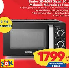 SİMFER SK-4603 SİYAH 20 L MEKANİK MİKRODALGA FIRIN